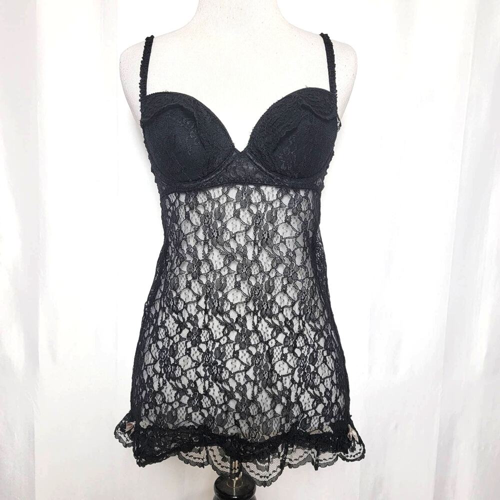 Victoria's Secret Black Lace Babydoll Lingerine SZ 34B